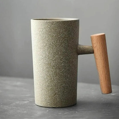 Taza De Diseño Nórdico - Taza De Cerámica Minimalista Con Asa De Madera