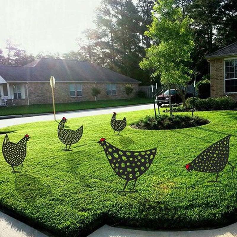 Gallinas Decorativas de Metal - Juego de Enchufes de Jardín para Uso en Exteriores las Gallinas Son Muy Divertidas