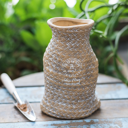 Maceta De Cerámica Para Plantas En Diseño De Bolsa De Cáñamo Con Asas De Cuerda - Maceta Decorativa Para Jardín Y Hogar