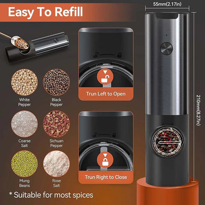 Elegante Molinillo Eléctrico de Sal y Pimienta con Batería Recargable