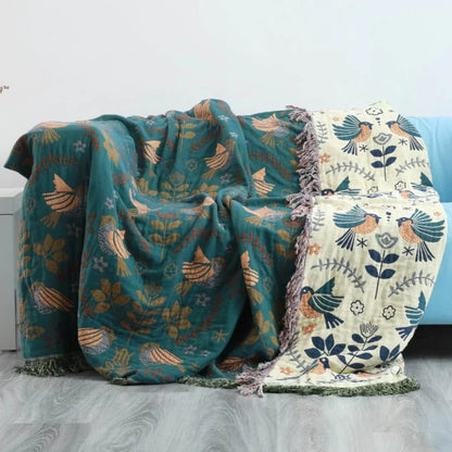 Manta Escandinava Reversible con Diseño de Pájaros