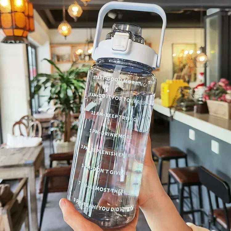 Botella de Agua Deportiva Portátil de 2l con Pajita y Marcas de Tiempo