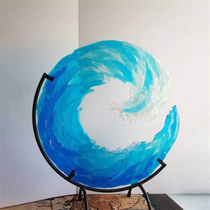 Escultura de Vidrio de una Ola de Mar