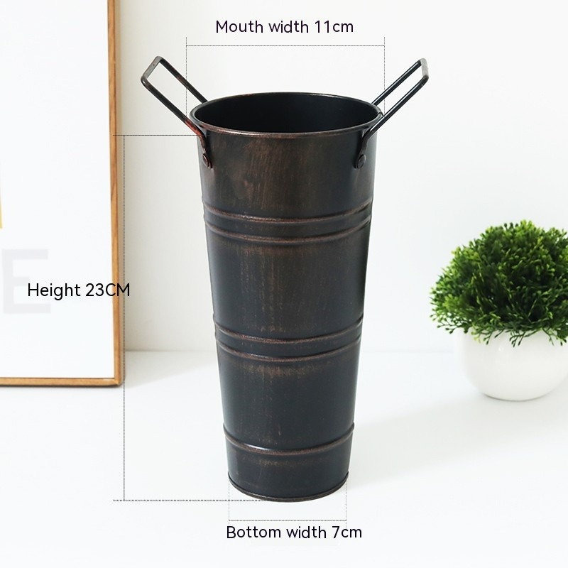 Cubo de Flores de Hierro Retro con Asas - Macetero de Metal Decorativo para el Hogar