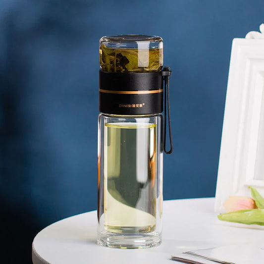 Botella De Vidrio De Doble Pared Con Colador E Infusor De Té