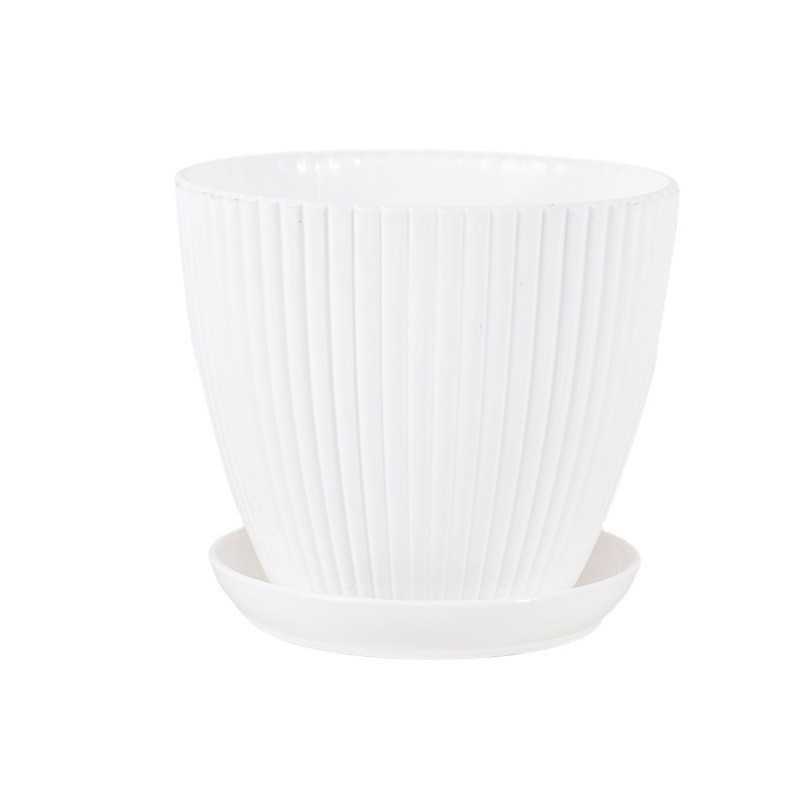 Maceta con Estructura Acanalada y Platillo - Maceta de Plástico Resistente para Plantas