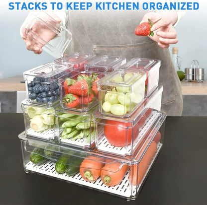 Set de Organizadores Apilables para Frigorífico con 10 Cajas de Almacenaje Cajas de Almacenaje