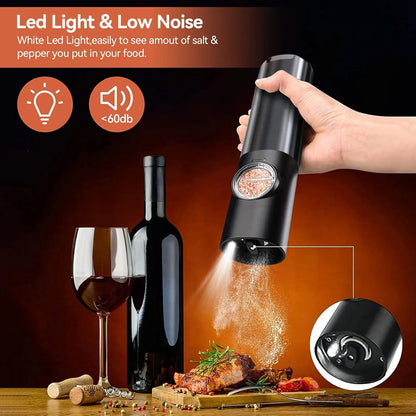 Elegante Molinillo Eléctrico de Sal y Pimienta con Batería Recargable