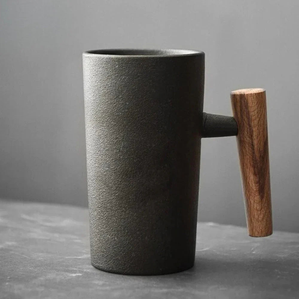 Taza De Diseño Nórdico - Taza De Cerámica Minimalista Con Asa De Madera