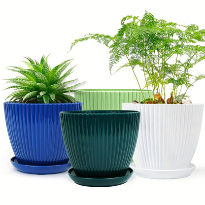 Maceta con Estructura Acanalada y Platillo - Maceta de Plástico Resistente para Plantas
