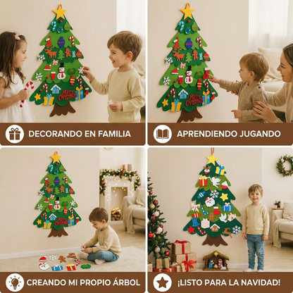 Árbol de Navidad de fieltro DIY para niños | Decoración de pared segura con adornos desmontables para jugar y divertirse en vacaciones