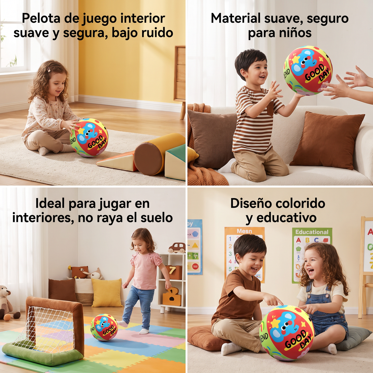 Pelota de juego interior suave y segura con bajo ruido para niños