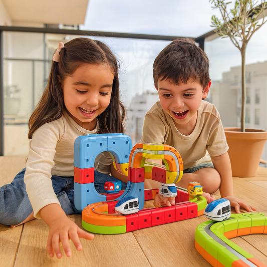 Juguete infantil de pistas con cubos magnéticos