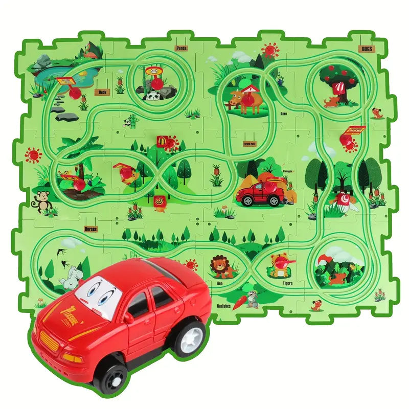 Estera de juego de pista de rompecabezas para niños | Juego de suelo interactivo con caminos conectables para la diversión de carreras imaginativas