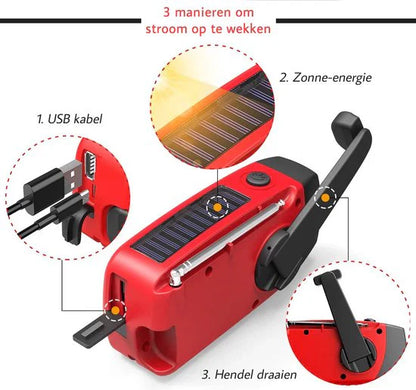 Radio Solar De Emergencia Con Manivela - Radio Dínamo Portátil Con Batería Y Linterna LED