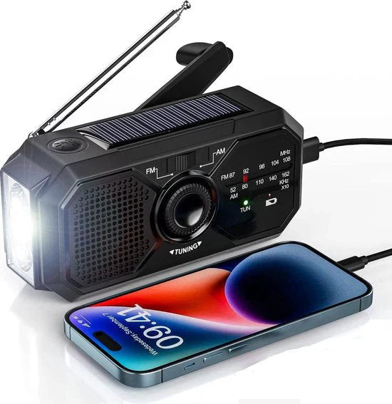 Radio De Emergencia Portátil Con Panel Solar Y Manivela De Mano - Recepción Fm / Am Y Función De Banco De Energía