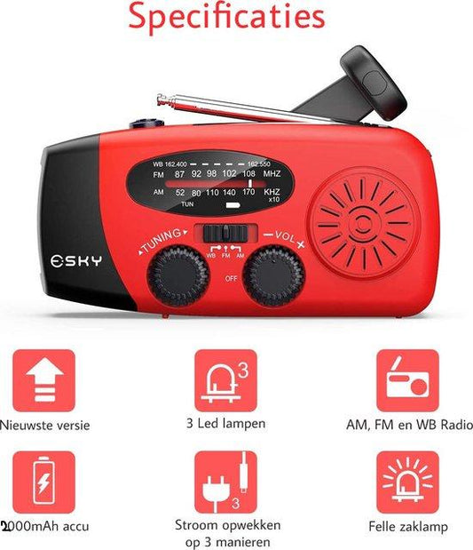 Radio Solar De Emergencia Con Manivela - Radio Dínamo Portátil Con Batería Y Linterna LED