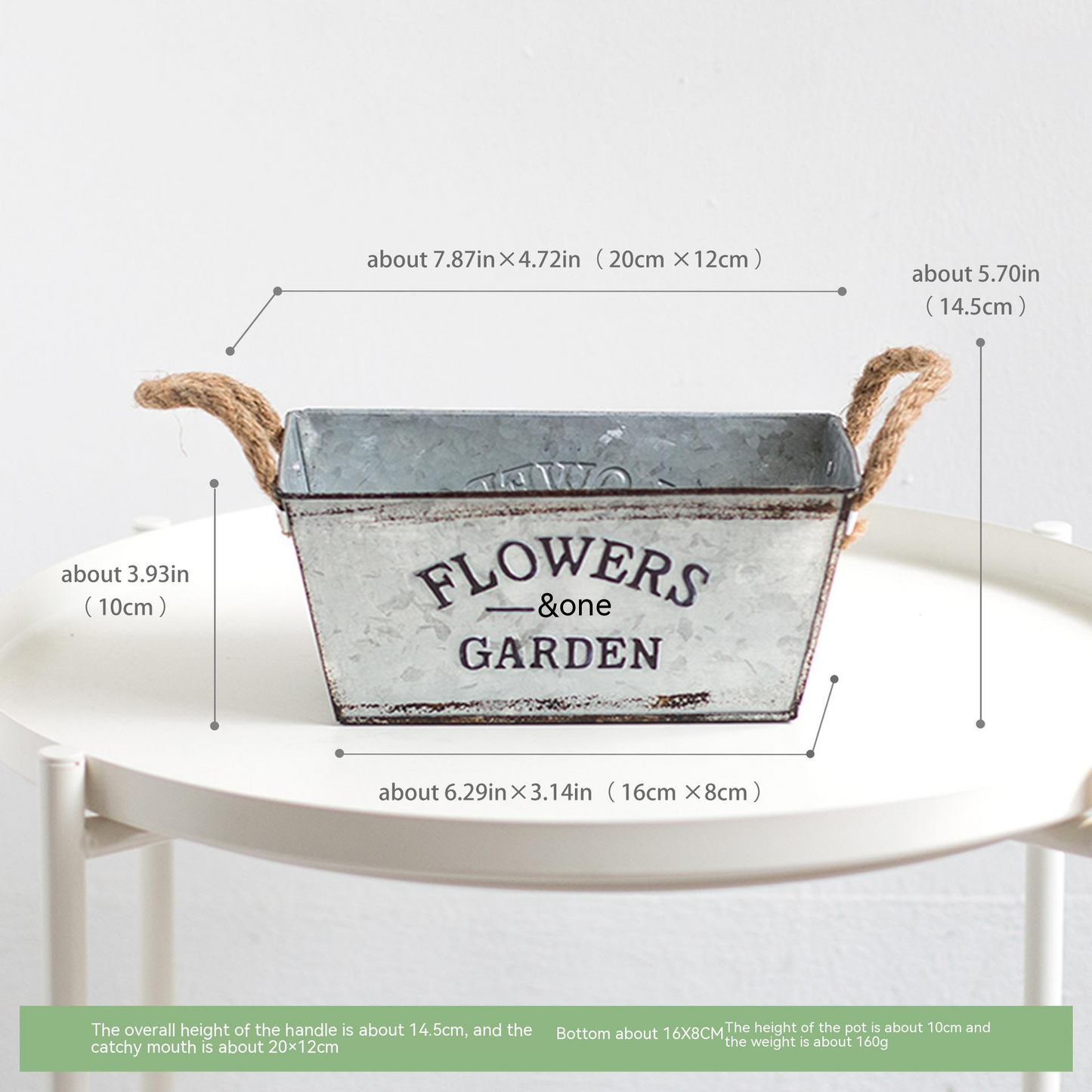Contenedor Decorativo de Metal para Flores y Jardín con Asas de Cuerda de Cáñamo Cuidado con los Ojos