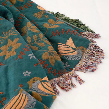Manta Escandinava Reversible con Diseño de Pájaros