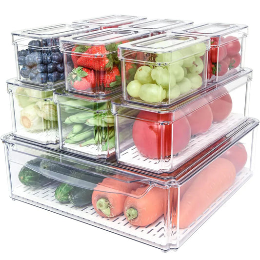 Set de Organizadores Apilables para Frigorífico con 10 Cajas de Almacenaje Cajas de Almacenaje