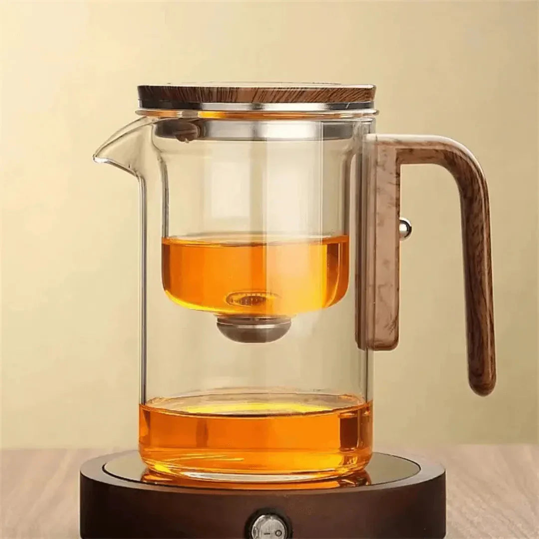 Elegante Tetera De Cristal Con Asa De Madera - Tetera Transparente Para Disfrutar Del Té Preciosa Tetera De Cristal Con Asa De Madera