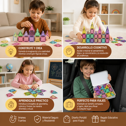 Bloques magnéticos compactos – Set Montessori de viaje de 40 piezas