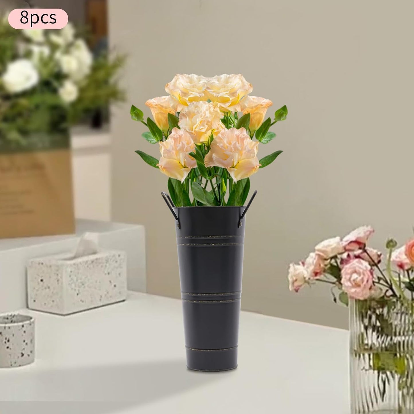 Cubo de Flores de Hierro Retro con Asas - Macetero de Metal Decorativo para el Hogar