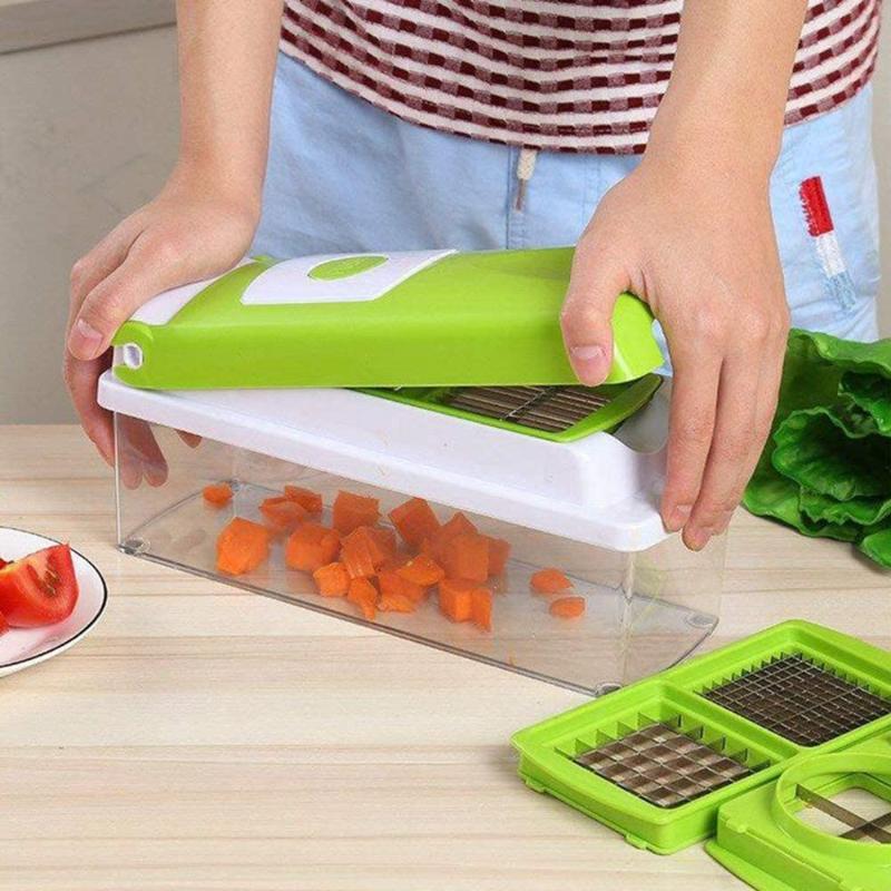 Cortadora De Verduras Multifunción 12 En 1 Con Cuchillas Intercambiables Y Recipiente De Recogida