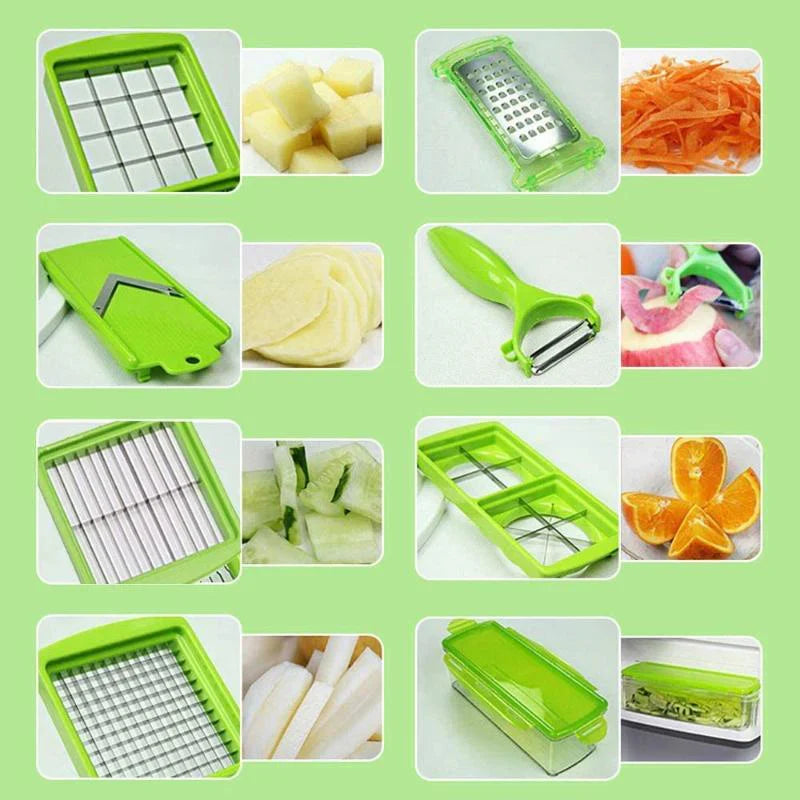 Cortadora De Verduras Multifunción 12 En 1 Con Cuchillas Intercambiables Y Recipiente De Recogida