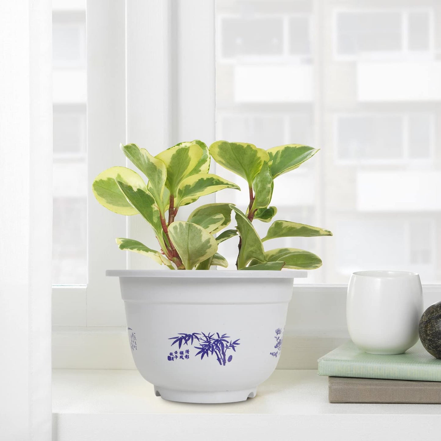 Maceta de Plástico con Motivo de Bambú - Elegante Maceta para Balcón y Jardín