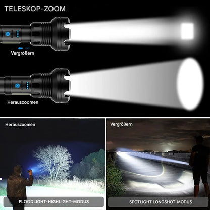 Antorcha Táctica - Linterna Led con Zoom y Función Powerbank
