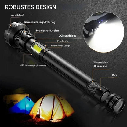 Antorcha Táctica - Linterna Led con Zoom y Función Powerbank