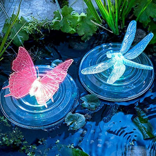 Decoración de Estanque con Energía Solar Mariposa y Libélula - Luces Led que Cambian de Color para Jardín y Estanque