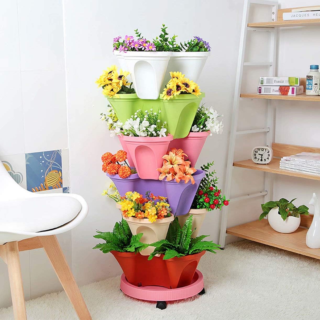 Torre Vertical De Plantas De 6 Capas - Sistema Tridimensional De Flores Para El Jardín