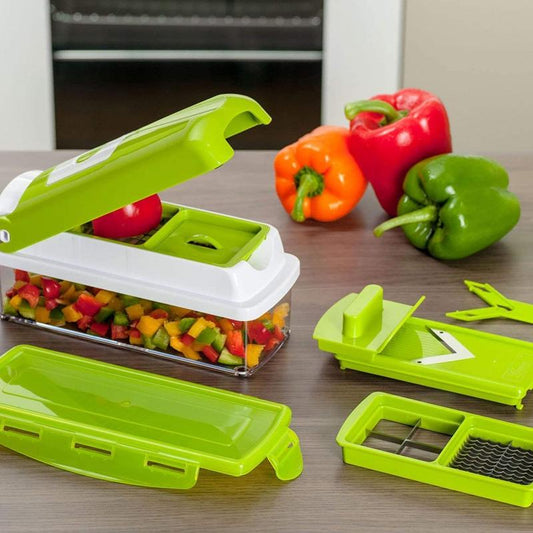 Cortadora De Verduras Multifunción 12 En 1 Con Cuchillas Intercambiables Y Recipiente De Recogida