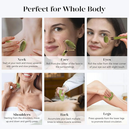 Set Gua Sha y Rodillo de Jade Instant Glow para una Piel Radiante y una Relajación Natural