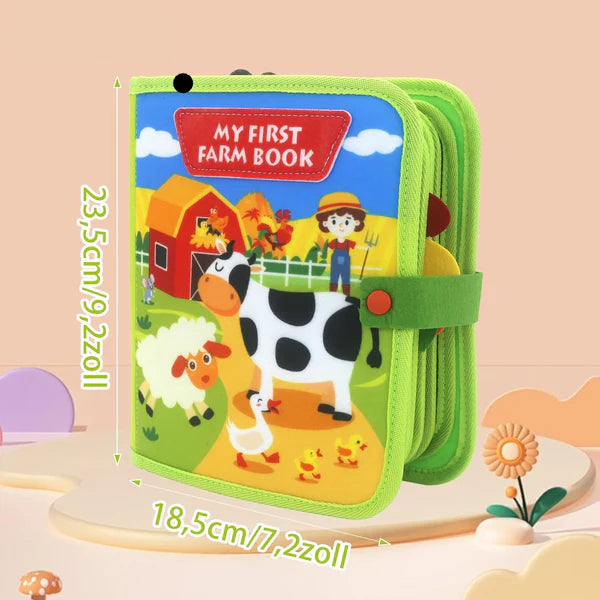 Libro educativo de cuentos de granja para niños pequeños | Libro de actividades de fieltro suave para el aprendizaje de animales y habilidades motoras finas