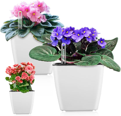 Maceta de Flores con Sistema de Riego - Maceta Autorriego para Uso Interior y Exterior