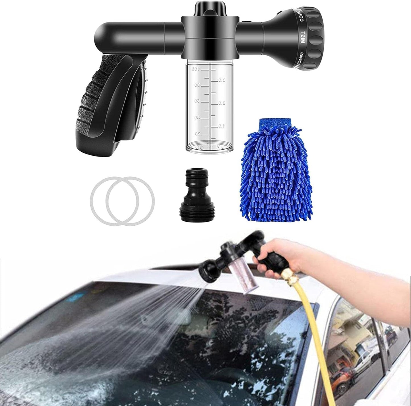Pistola Multifunción de Lavado de Coches - Pistola Pulverizadora con Accesorio de Microfibra para una Limpieza a Fondo