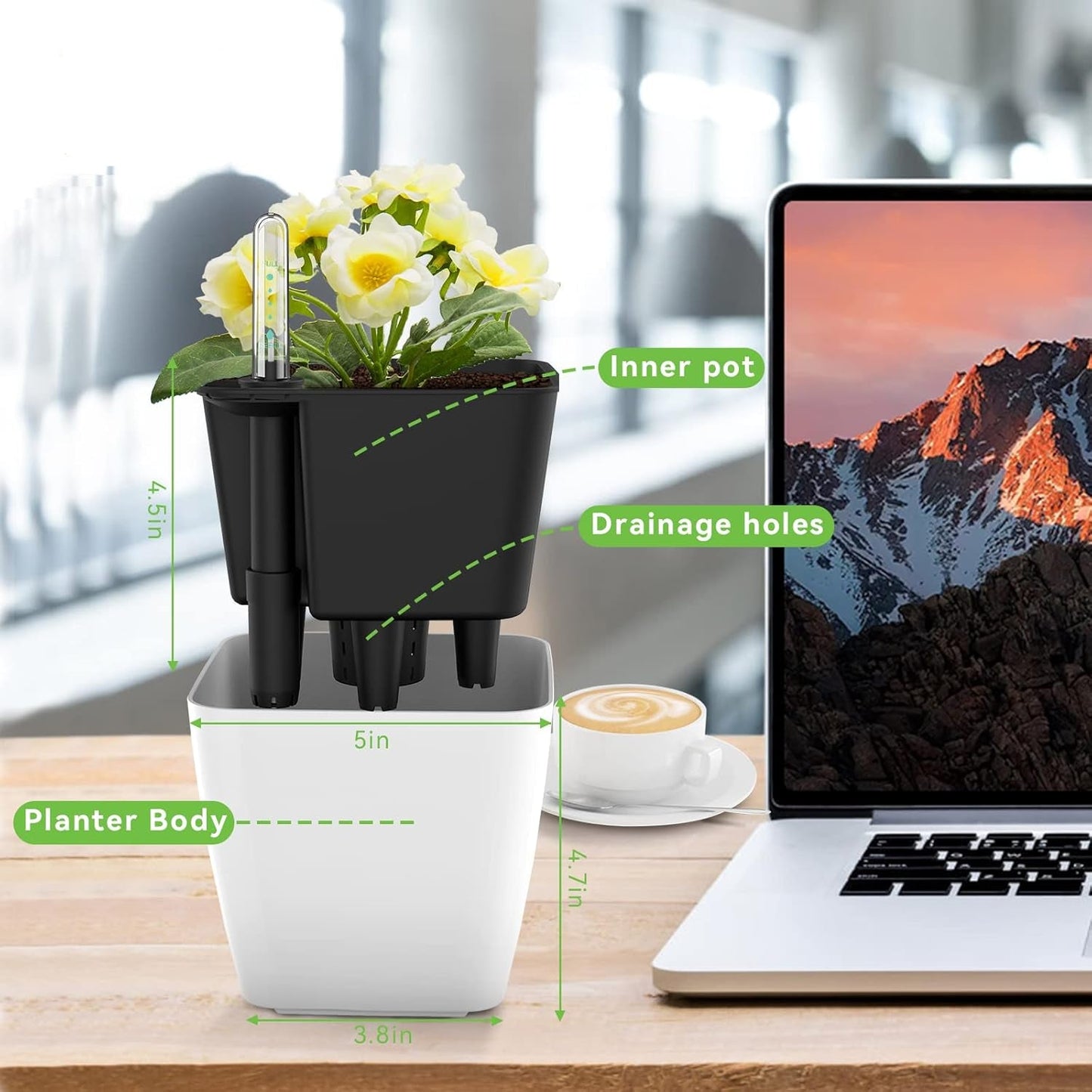 Maceta de Flores con Sistema de Riego - Maceta Autorriego para Uso Interior y Exterior