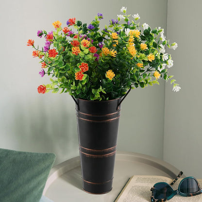 Cubo de Flores de Hierro Retro con Asas - Macetero de Metal Decorativo para el Hogar