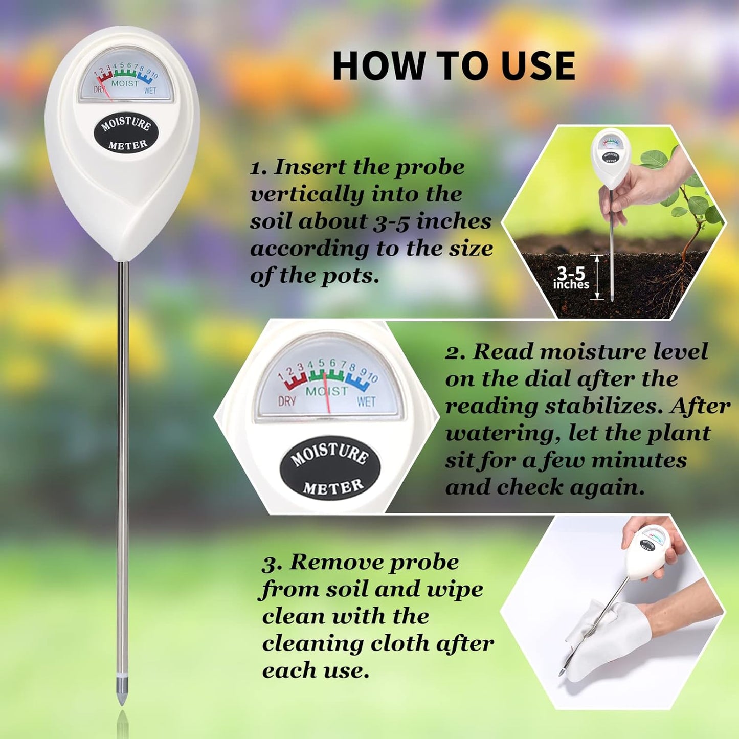 Medidor de Humedad Del Suelo para una Medición Precisa de la Humedad en el Suelo - Ideal para el Cuidado de las Plantas