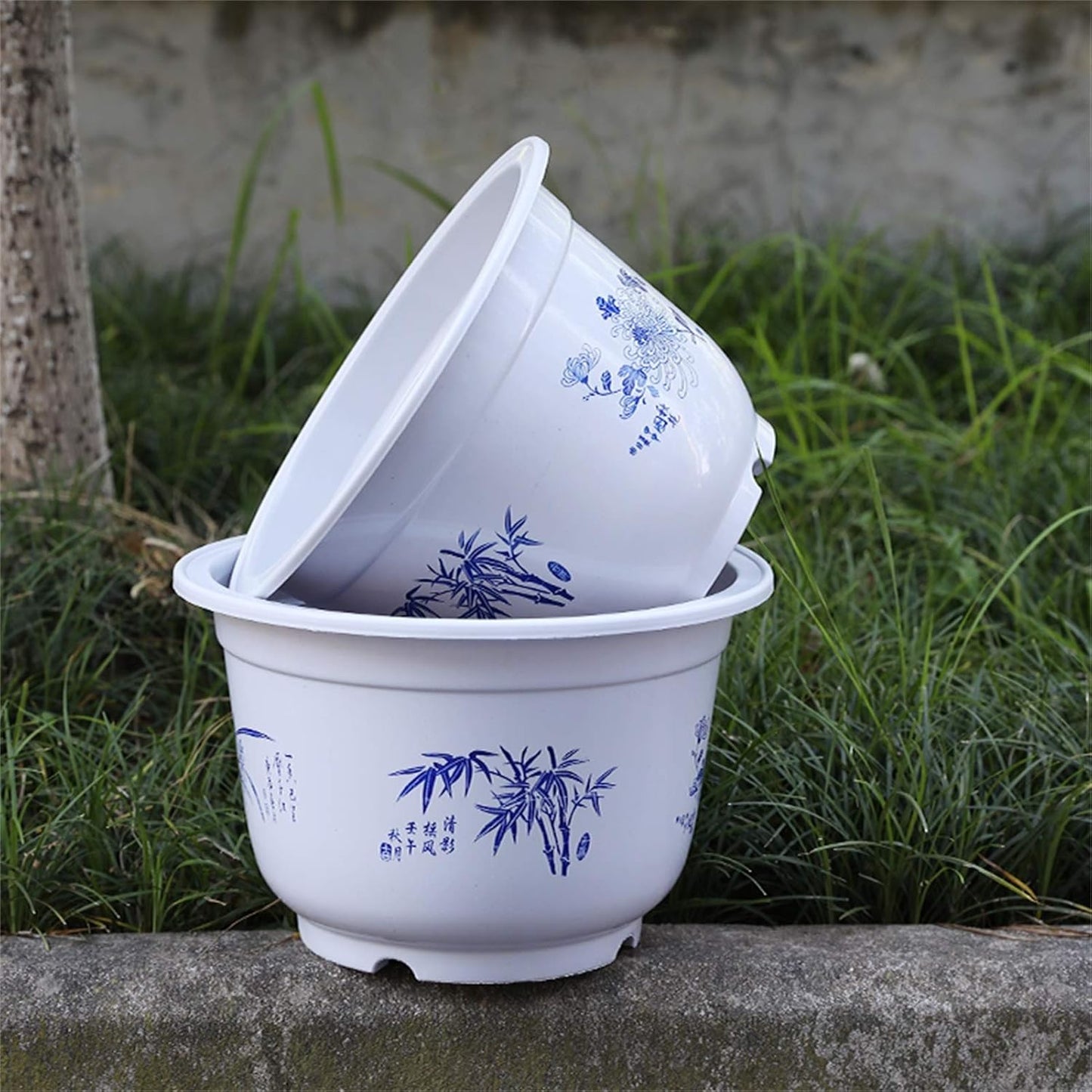 Maceta de Plástico con Motivo de Bambú - Elegante Maceta para Balcón y Jardín