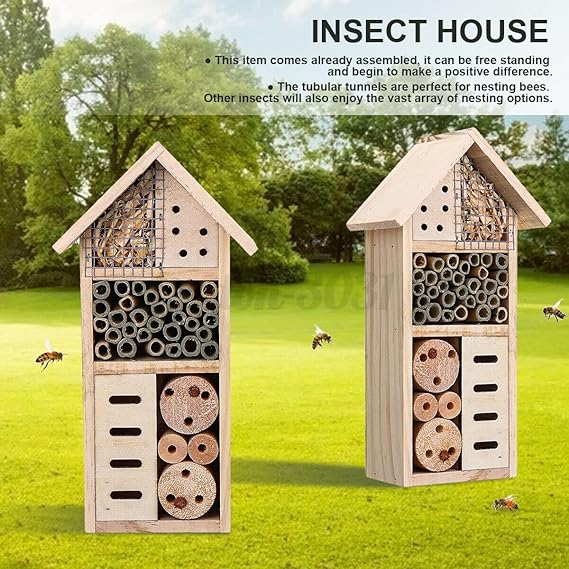 Casa de Madera para Insectos - Hábitat Apícola e Insectívoro para el Jardín y el Patio