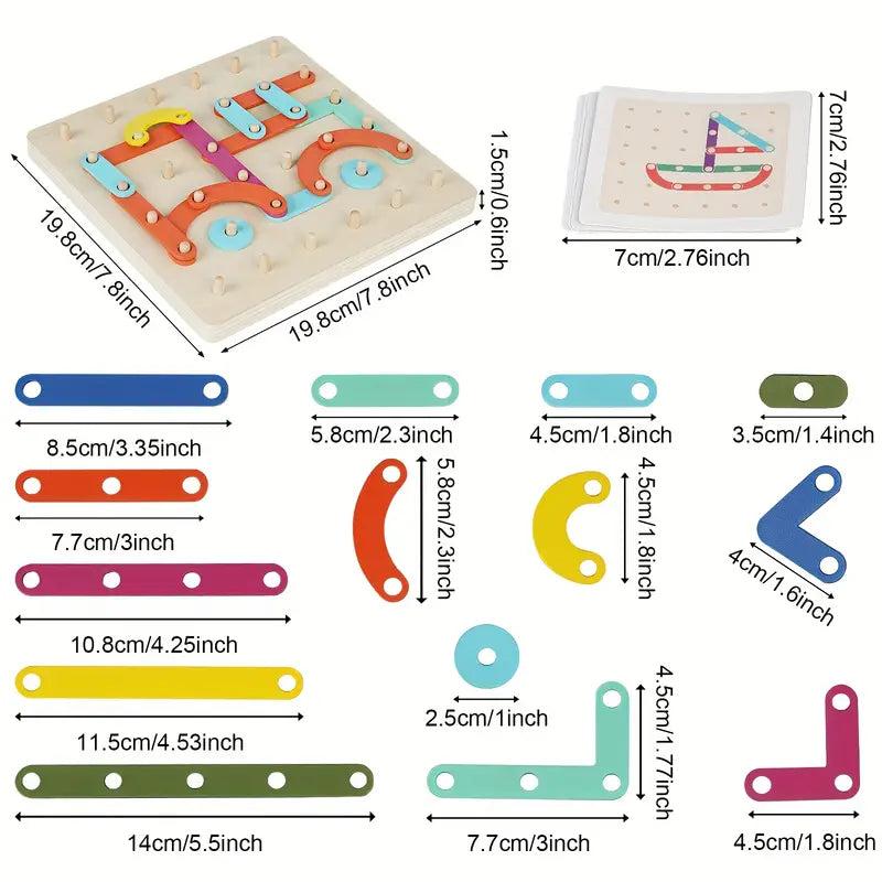 Puzzle de tablero de clavijas Montessori para niños | Juguete creativo de combinar formas con letras y números para el aprendizaje temprano