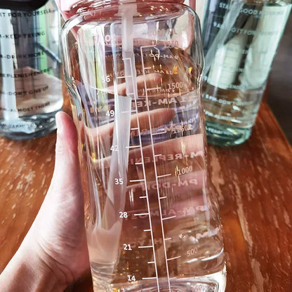 Botella de Agua Deportiva Portátil de 2l con Pajita y Marcas de Tiempo