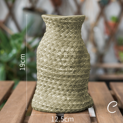 Maceta De Cerámica Para Plantas En Diseño De Bolsa De Cáñamo Con Asas De Cuerda - Maceta Decorativa Para Jardín Y Hogar