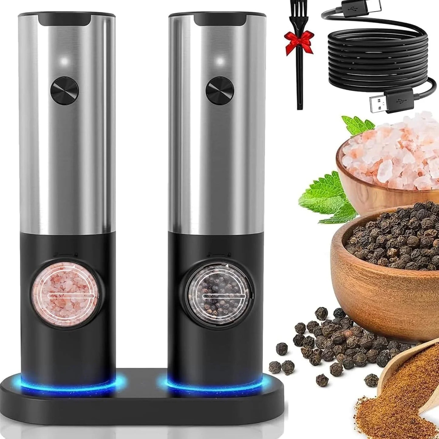 Elegante Molinillo Eléctrico de Sal y Pimienta con Batería Recargable