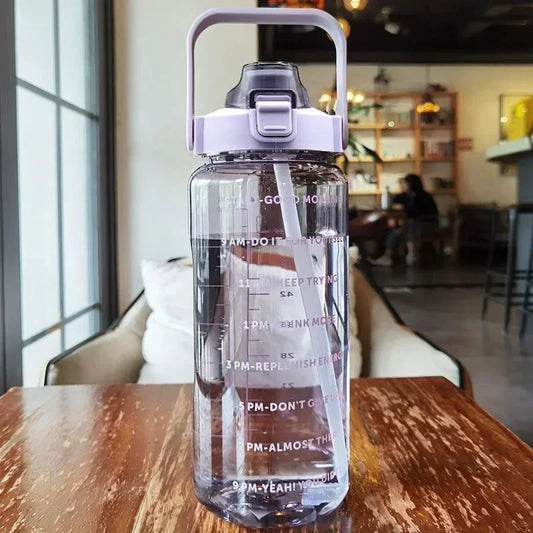 Botella de Agua Deportiva Portátil de 2l con Pajita y Marcas de Tiempo