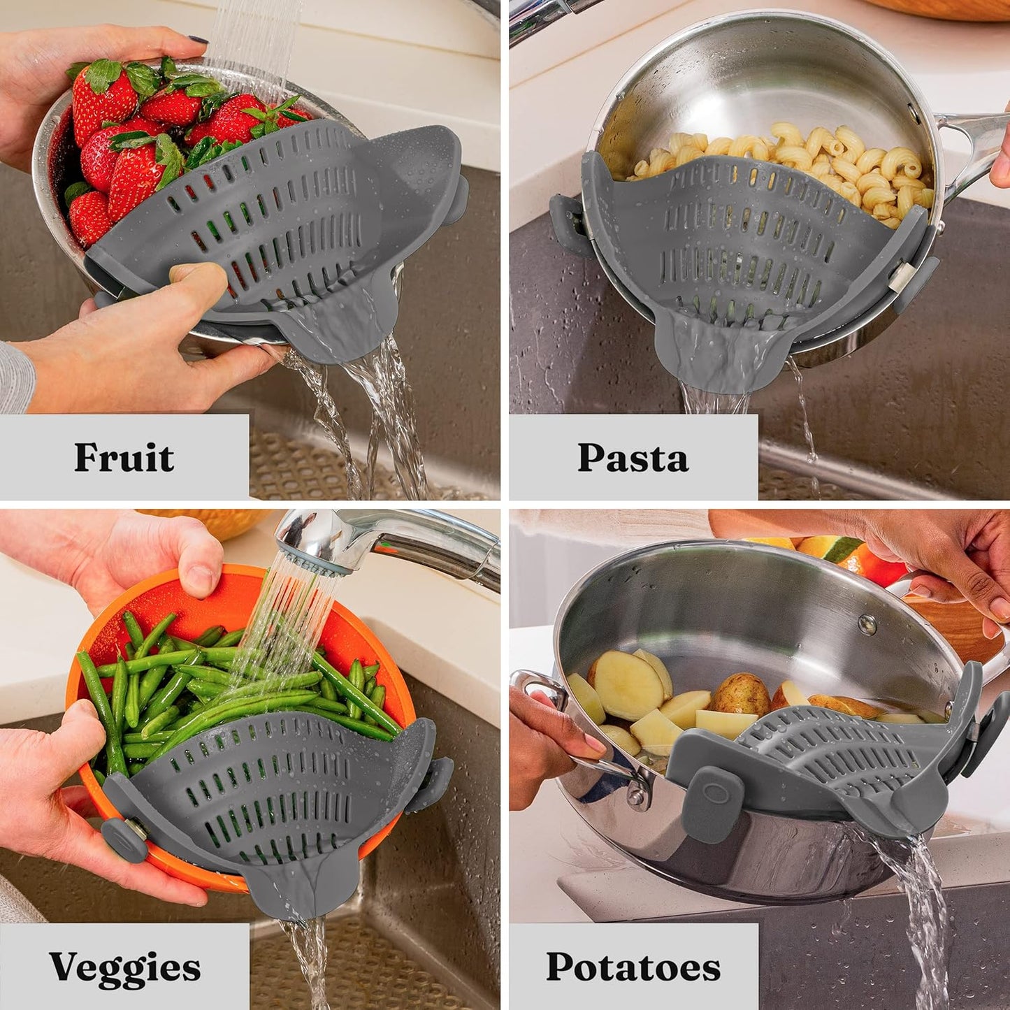 Colador De Silicona Con Pinza - Bandeja De Goteo Resistente Al Calor Para Alimentos Colador De Silicona Con Pinza